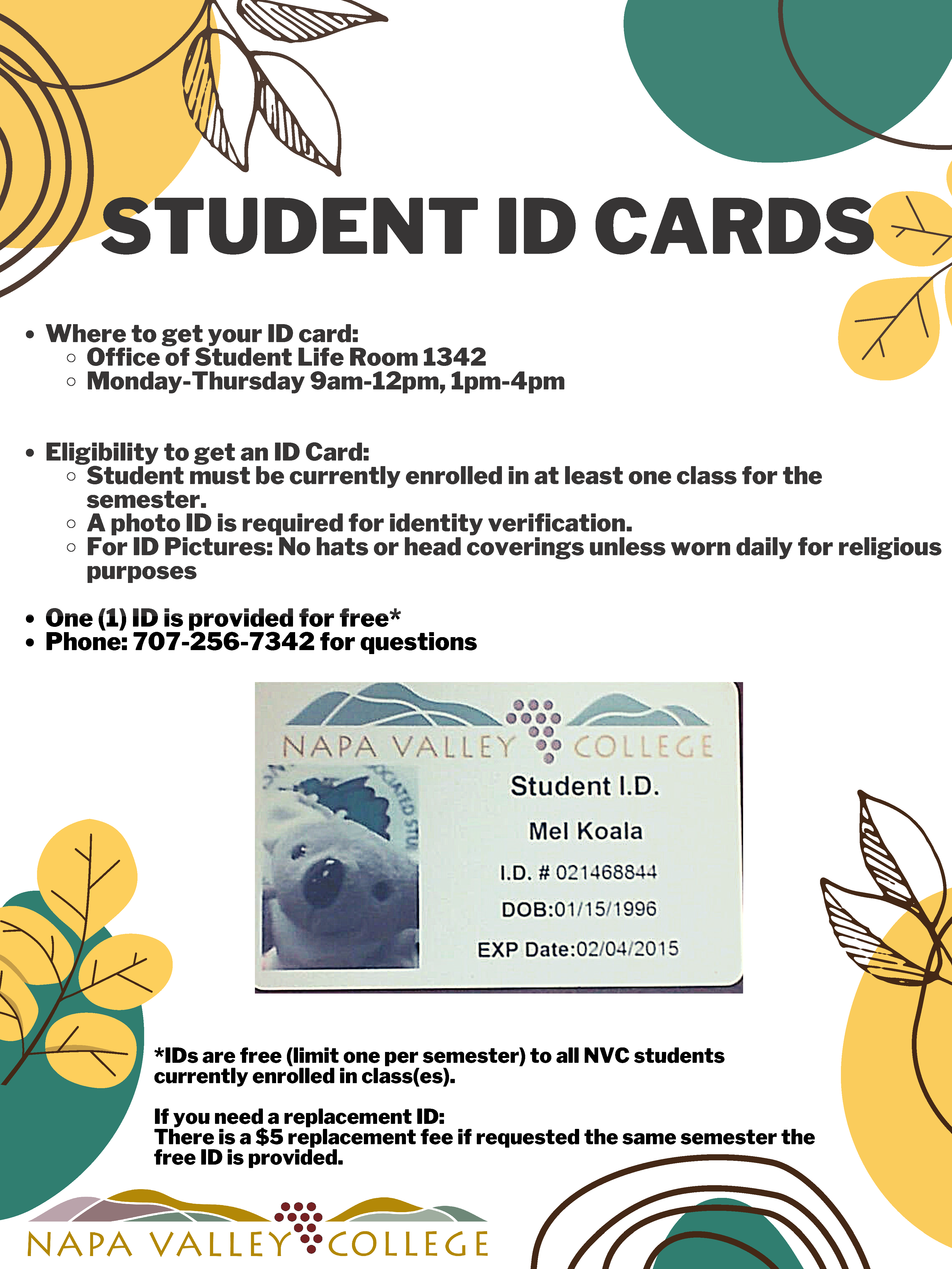 Student Id card instructions with id photo