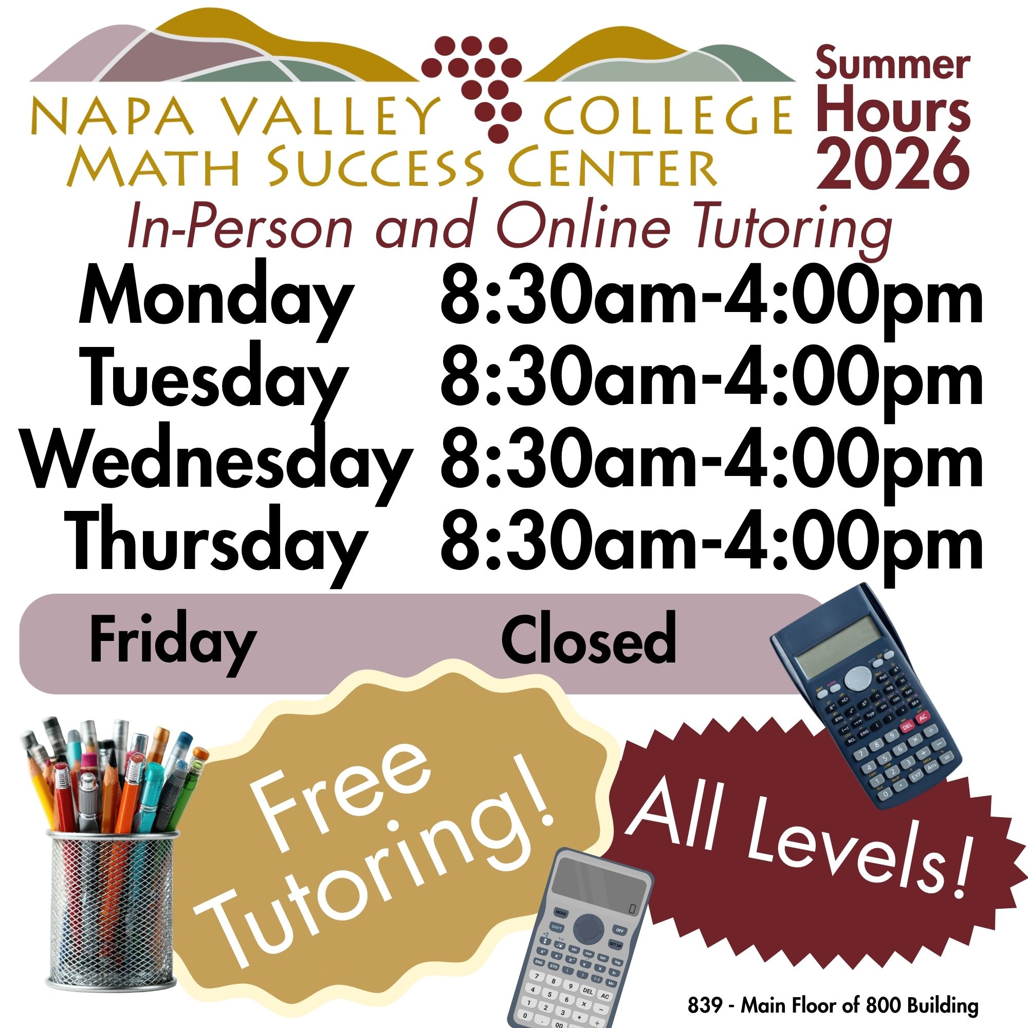 Open Summer Monday through Thursday 8 to 4