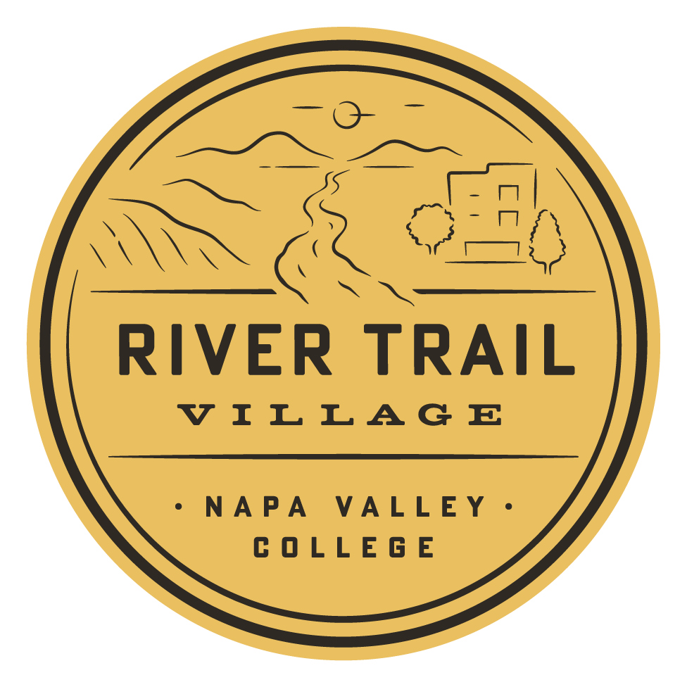gold background with black lettering - River Trail logo