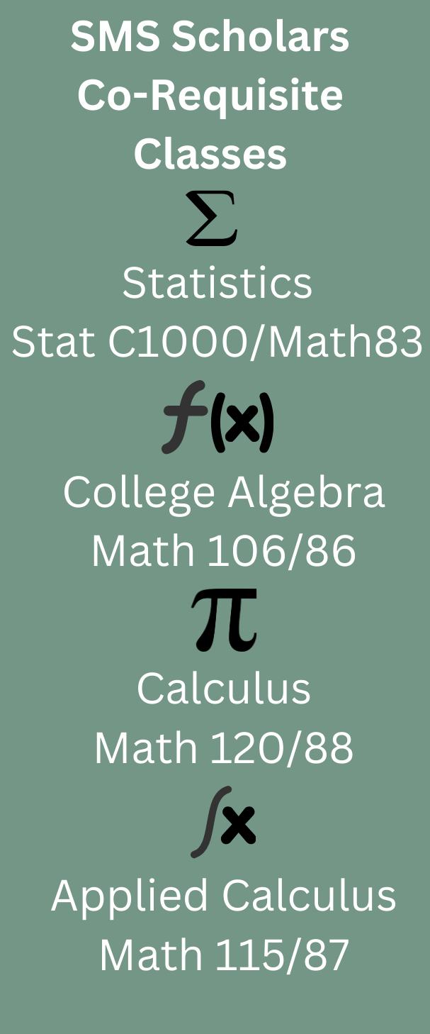 SMS Scholars Co-Requisite Classes: Statistics, College Algebra, Calculus, Applied Calculus