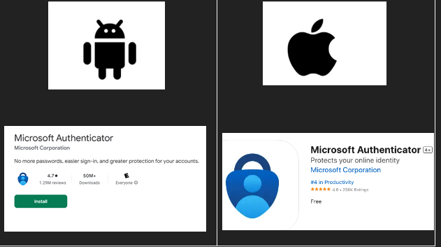 authenticator app download links for Google and IOS