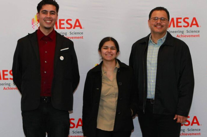 (L-R) NVC student attendees Jorge Alejandre-Martinez and Luz Robles with Rene Rubio, Napa Valley College MESA/STEM Center student affairs specialist.